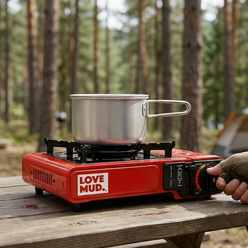 Bonningtons Love Mud Portable Stove Red 2.1kW OLSTOVE | Portable Gas Camping Stove | Butane Cartridge Cooker Hob | Outdoor Cooking Stove | Picnic Camping Caravan Fishing Hiking Cooker