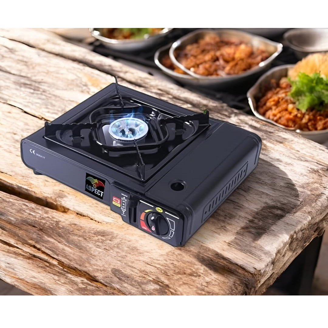 Aspect Portable Camping Stove Black 35.5cm x 10cm x 31.5cm GAS STOVE | Butane Gas Camping Cooker Single Burner Stove | Portable Outdoor Hob Cooker | Camping Caravan Picnic Fishing Cooking Stove