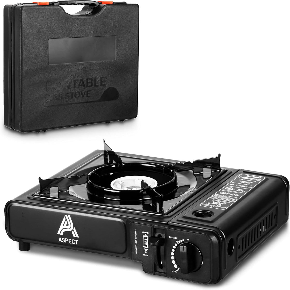 Aspect Portable Camping Stove Black 35.5cm x 10cm x 31.5cm GAS STOVE | Butane Gas Camping Cooker Single Burner Stove | Portable Outdoor Hob Cooker | Camping Caravan Picnic Fishing Cooking Stove