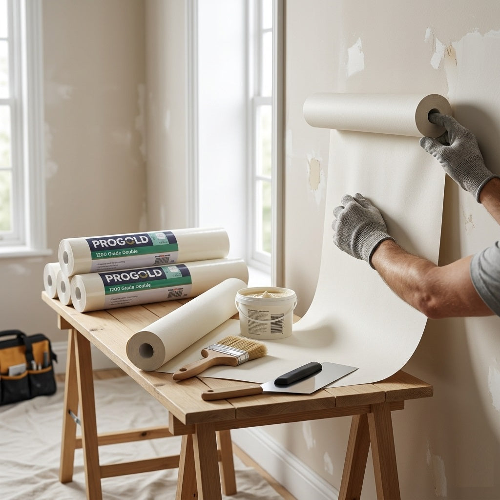 ProGold 1200 Grade Double Lining Paper White 20.1Mtr x 53cm 737310 | Professional Wall Liner Wallpaper Base | Decorating Preparation Paper | Smooth Surface Wallcovering Underlay | Paintable Lining Wallpaper for Interior Walls and Ceilings