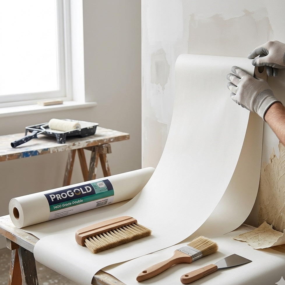 ProGold 1400 Grade Double Lining Paper White 20.1Mtr x 53cm 737313 | Professional Wall Liner Wallpaper Base | Decorating Preparation Paper | Smooth Surface Wallcovering Underlay | Paintable Lining Wallpaper for Interior Walls and Ceilings