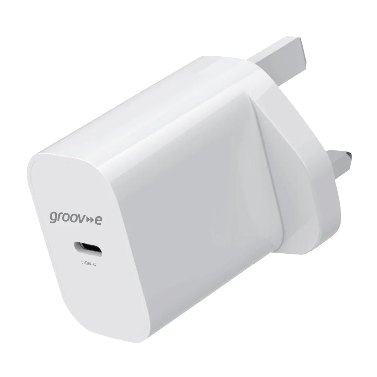 Groov-e USB-C Wall Charger with USB-C to USB-C Cable White 1.2Mtr GVMA112WE | Fast Charge | USB-C Port | 25W Power Delivery | GaN Technology