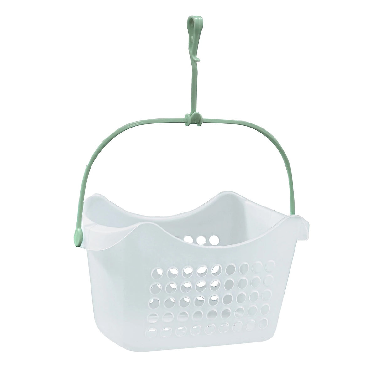 JVL Laundry Peg Basket Clear H13cm x W23cm x D15.5cm 19-211 | Durable White Plastic | Weather Resistant Hanging Hook Caddy | Clothes Peg Holder | Washing Line Peg Storage | Laundry Peg Bag Alternative | Outdoor Clothes Pegs Bucket