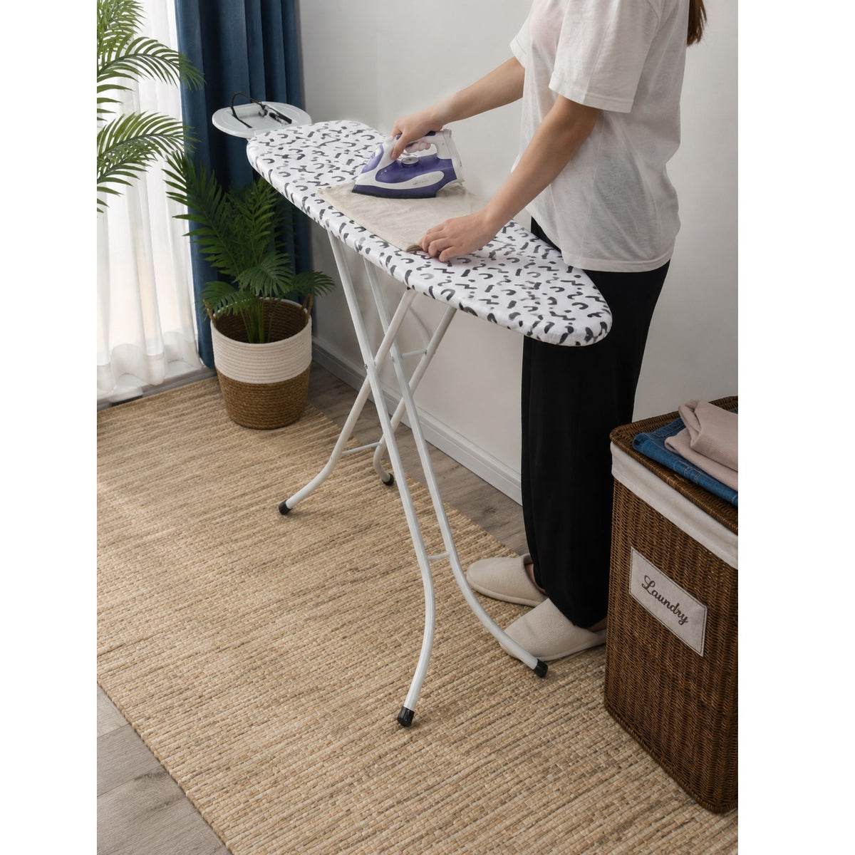 PIFCO Folding Ironing Board White 110cm x 34cm 211330 | Adjustable Height Mesh Top Folding with 100 Percent Cotton Machine Washable Cover and Foam Pad | Folding Ironing Table | Adjustable Height Ironing Board | Laundry Clothes Care | Iron Stand Rack | Portable Clothes Steam Table