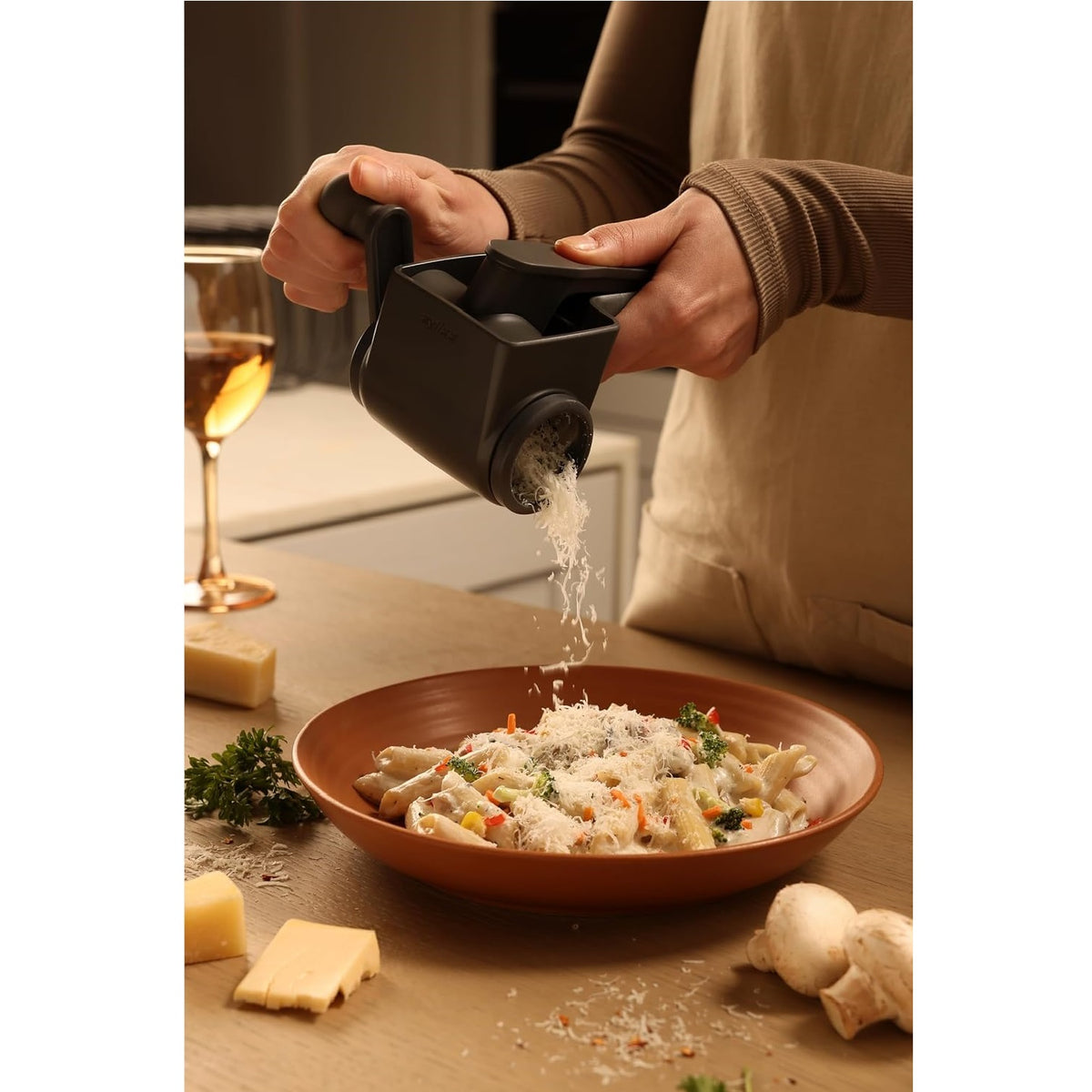 Zyliss Professional Rotary Cheese Grater Grey E900067 | Razor Sharp Blade Drum | Left and Right Handed Use | 15 Percent Wheat Straw Eco Friendly Material | Hand Crank Chocolate Grater | Nut Grinding Tool | Hard Cheese Shredder | Manual Kitchen Slicer