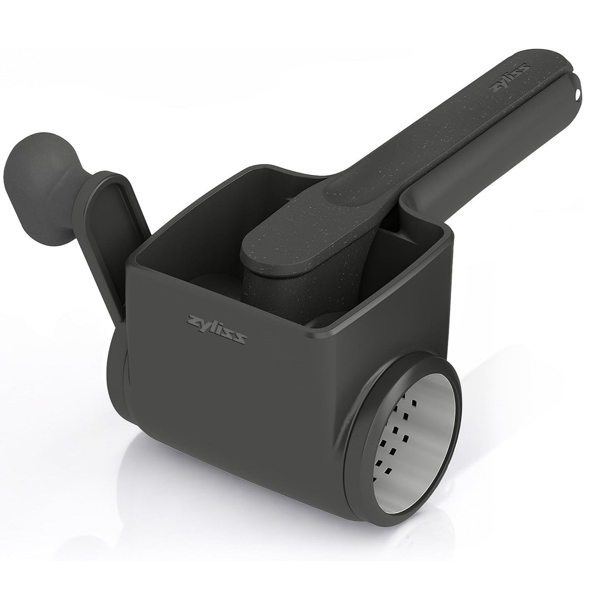Zyliss Professional Rotary Cheese Grater Grey E900067 | Razor Sharp Blade Drum | Left and Right Handed Use | 15 Percent Wheat Straw Eco Friendly Material | Hand Crank Chocolate Grater | Nut Grinding Tool | Hard Cheese Shredder | Manual Kitchen Slicer