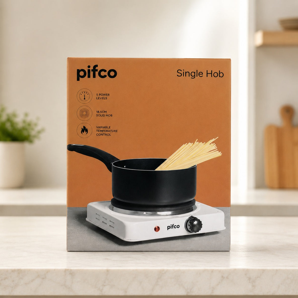 Pifco Electric Single Hob White L23cm x W23cm x H7.2cm 204783 | 1500 Watt Power | 5 Power Levels | 18.5cm Solid Hotplate | Variable Temperature Control | Electric Countertop Cooker | Single Boiling Ring | Portable Electric Stove | Compact Hot Plate
