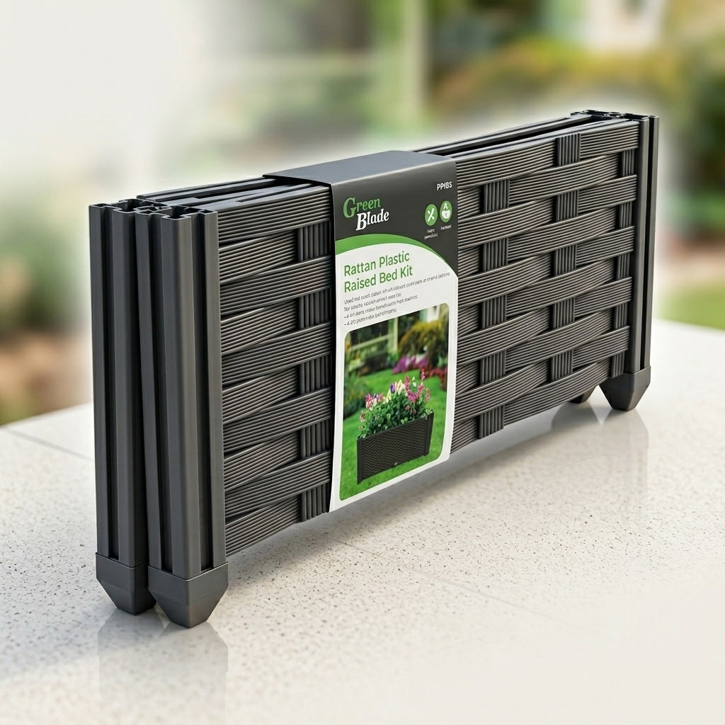 Green Blade Rattan Plastic Raised Bed Kit Black 45cm x 21cm PP103 | 4 Interlocking PP Rattan Effect Panels | Heavy Duty Garden Planter | Outdoor Balcony Patio Flower Bed | Vegetable and Plant Grow Box