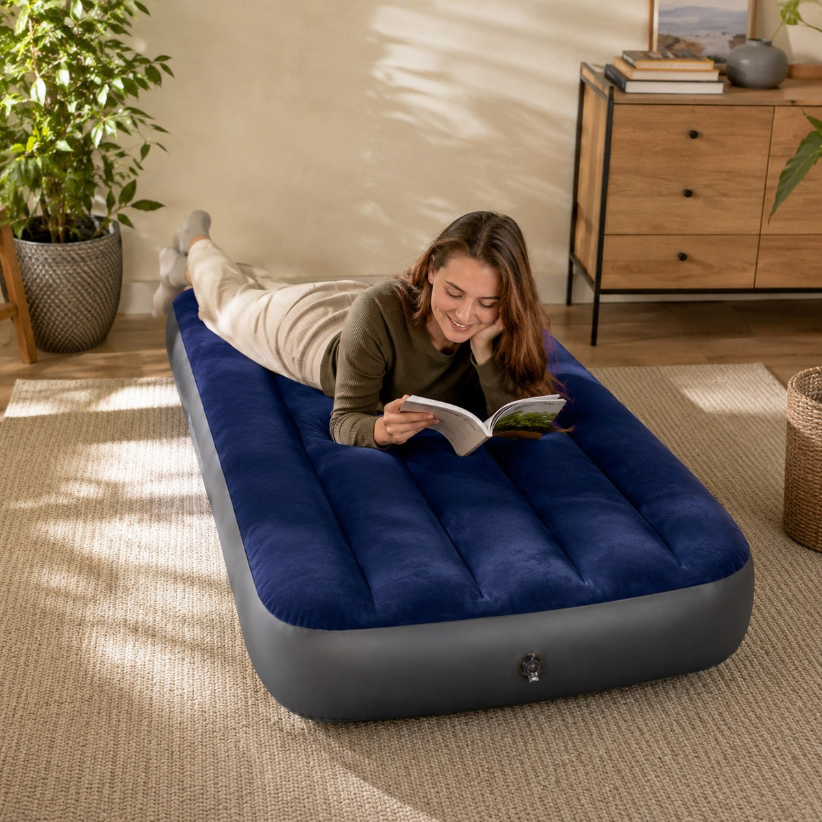 Intex Air Bed Blue 76cm x 25cm x 1.91Mtr I03402990 | Enhanced Comfort Stability and Firmness | Durable Fibre-Tech Interior Construction | 2 In 1 Valve