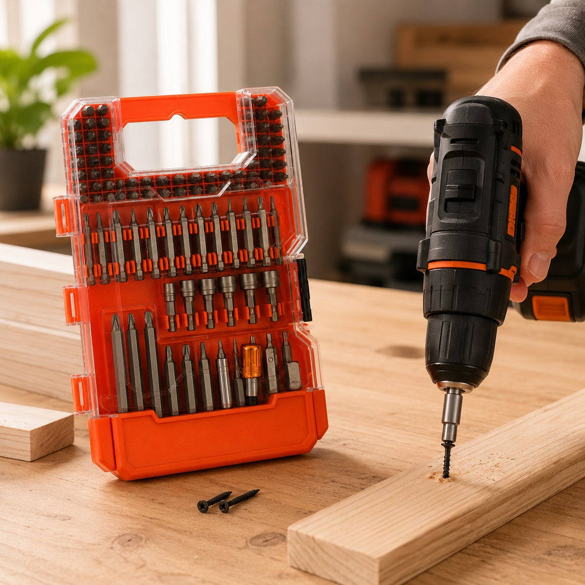 Rolson All Purpose Bit Set Orange Pack of 100 Piece 30249 | Screwdriver Drill Bit Set | Nut Driver Adaptor Magnetic Holder | Quick Change Chrome Vanadium Steel Bits | Power Drill Impact Driver DIY Workshop Home Improvement Repairs