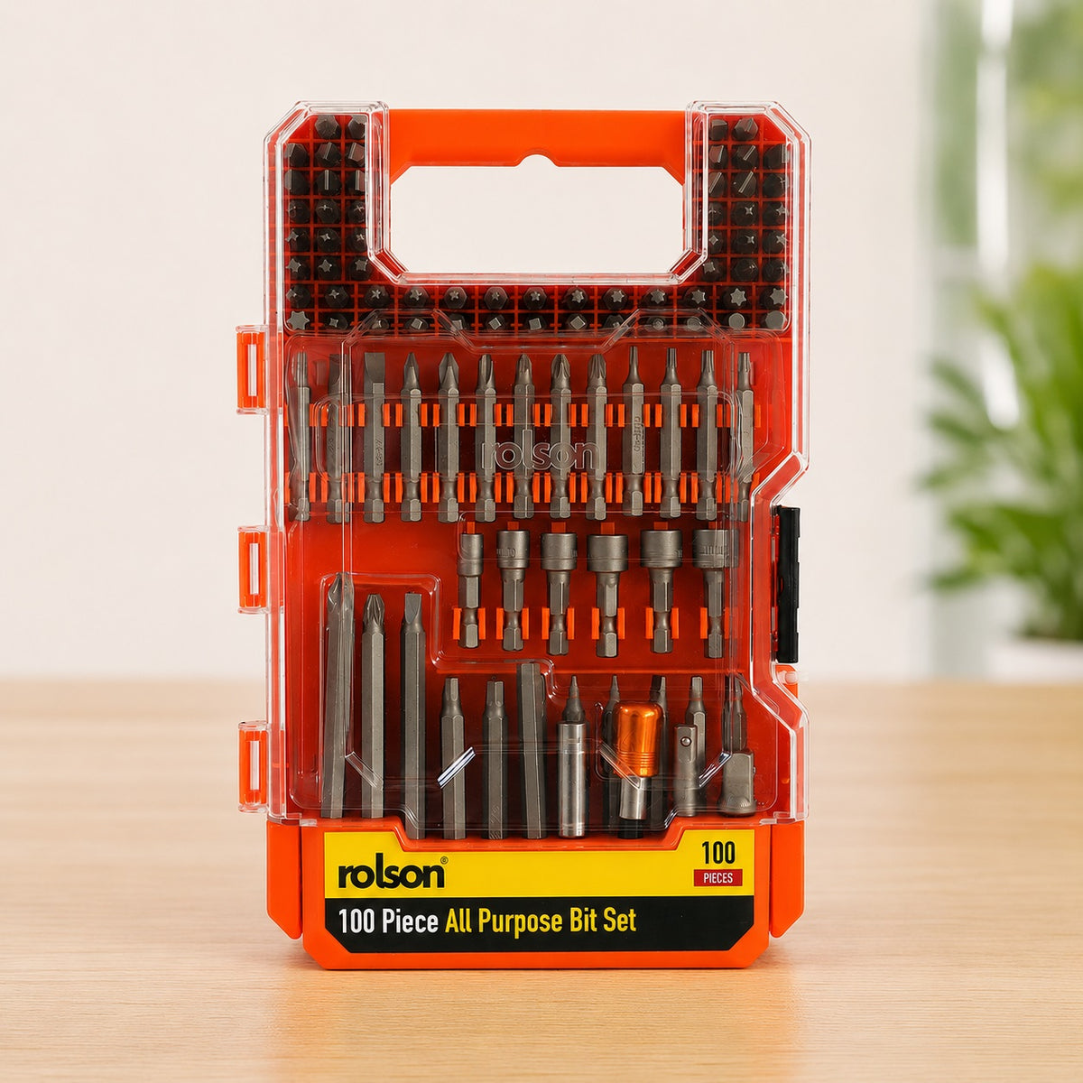 Rolson All Purpose Bit Set Orange Pack of 100 Piece 30249 | Screwdriver Drill Bit Set | Nut Driver Adaptor Magnetic Holder | Quick Change Chrome Vanadium Steel Bits | Power Drill Impact Driver DIY Workshop Home Improvement Repairs