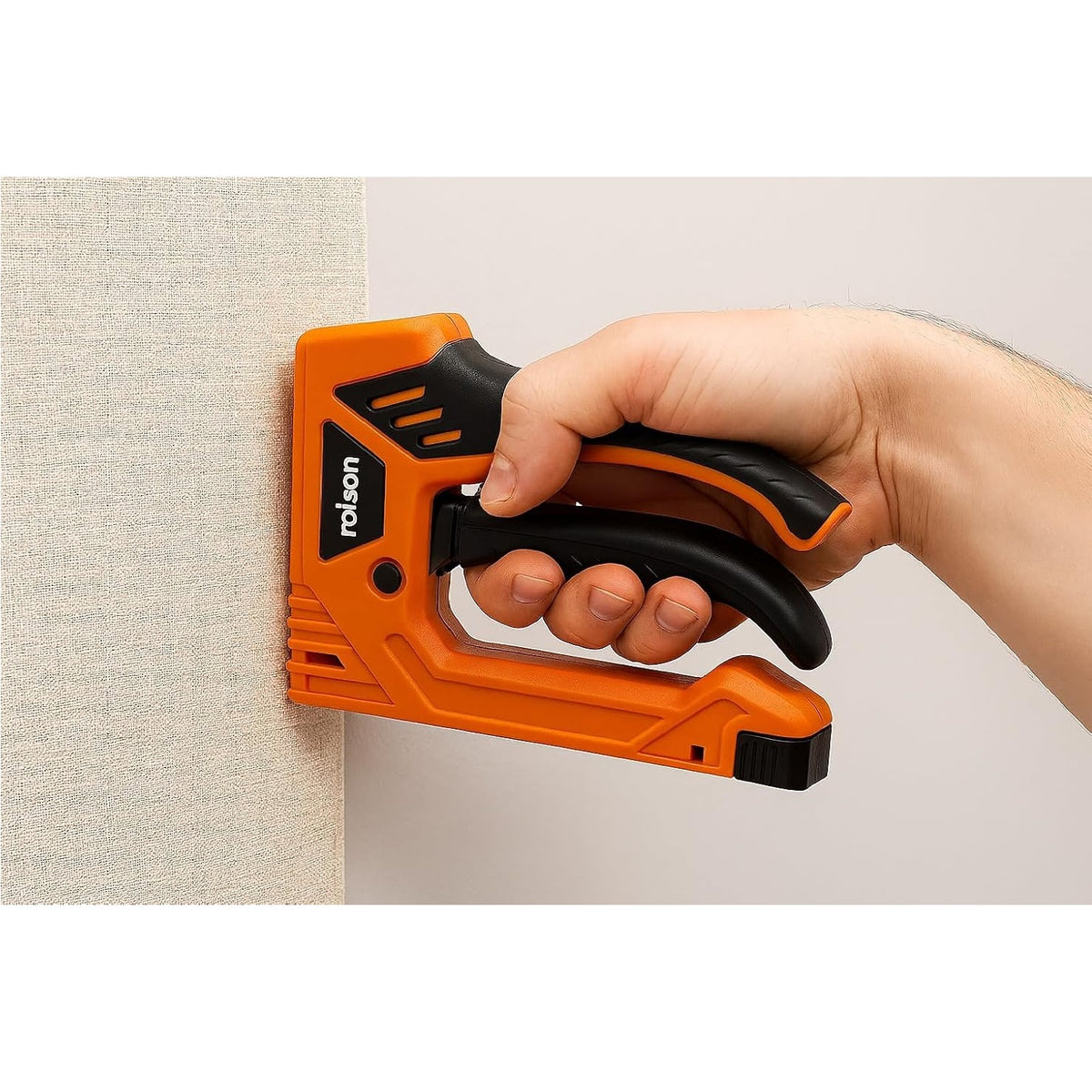 Rolson 3-Way Tacker Staple Gun Orange and Black 142mm x 112mm x 27mm 44315 | Heavy Duty Hand Stapler | Manual Nail Gun with 500 Piece Staples Nails | Reinforced Heat Treated Carbon Steel Handle | DIY Upholstery Crafts Woodworking Fabric Repairs