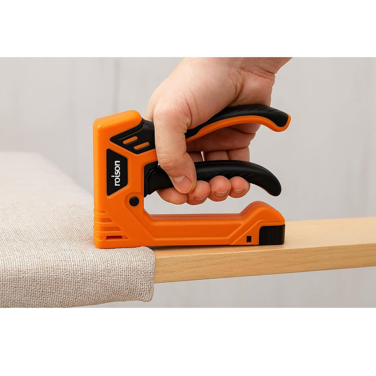 Rolson 3-Way Tacker Staple Gun Orange and Black 142mm x 112mm x 27mm 44315 | Heavy Duty Hand Stapler | Manual Nail Gun with 500 Piece Staples Nails | Reinforced Heat Treated Carbon Steel Handle | DIY Upholstery Crafts Woodworking Fabric Repairs