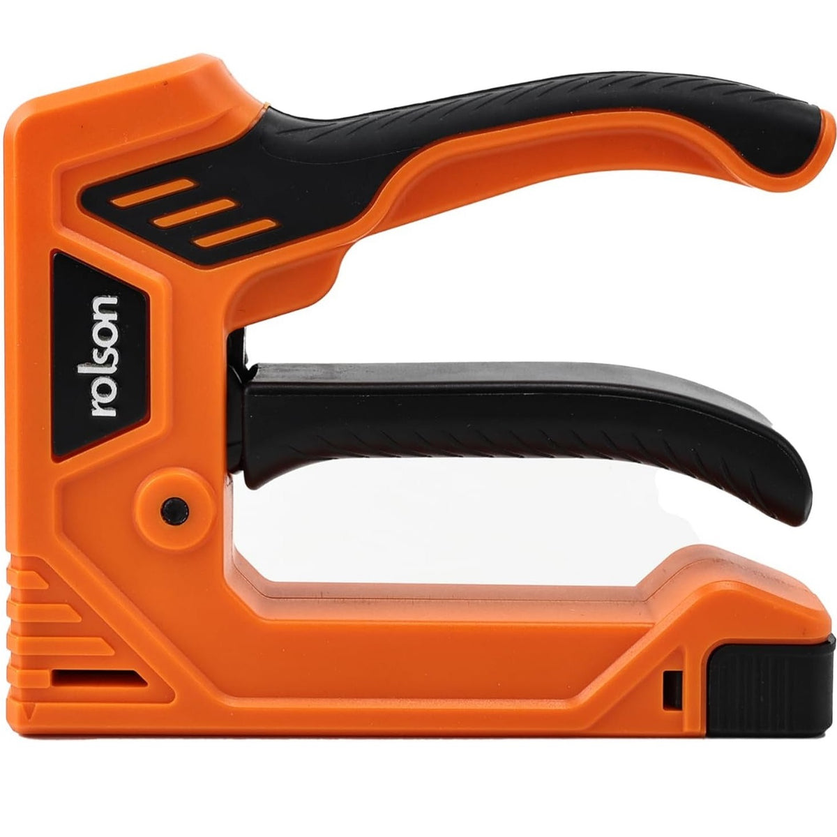 Rolson 3-Way Tacker Staple Gun Orange and Black 142mm x 112mm x 27mm 44315 | Heavy Duty Hand Stapler | Manual Nail Gun with 500 Piece Staples Nails | Reinforced Heat Treated Carbon Steel Handle | DIY Upholstery Crafts Woodworking Fabric Repairs