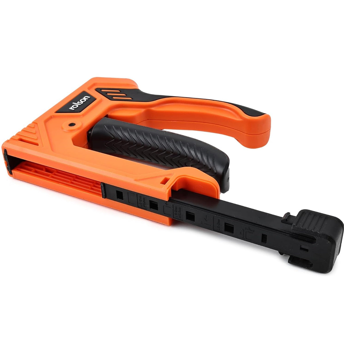 Rolson 3-Way Tacker Staple Gun Orange and Black 142mm x 112mm x 27mm 44315 | Heavy Duty Hand Stapler | Manual Nail Gun with 500 Piece Staples Nails | Reinforced Heat Treated Carbon Steel Handle | DIY Upholstery Crafts Woodworking Fabric Repairs