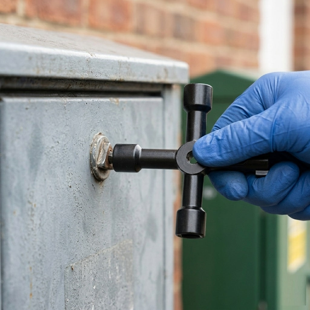 Rolson 4-Way Utility Key Black 22460 | Service Cabinet Cross Wrench | Multifunctional Meter Box Key | Die Cast Zinc Alloy Material | Water Electric Gas Meter Cupboards Radiator Bleeding | Four Different Sizes