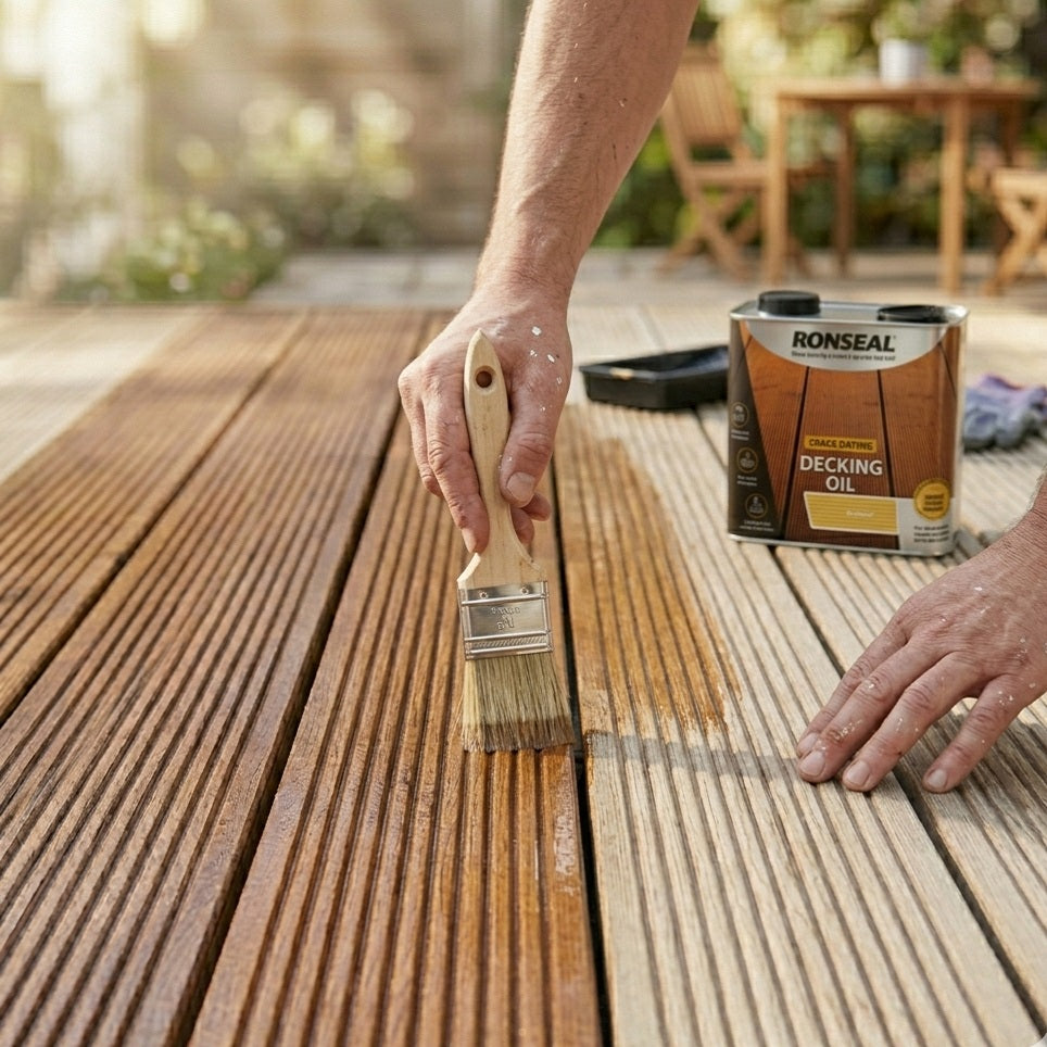 Ronseal Quick Drying Decking Oil Natural 2.5 Litre 30301 | Wood Stain Protector | Clear Timber Nourishment Sealer | Rainproof in 90 Minutes | Garden Deck Boards Exterior Furniture Refresh Coating