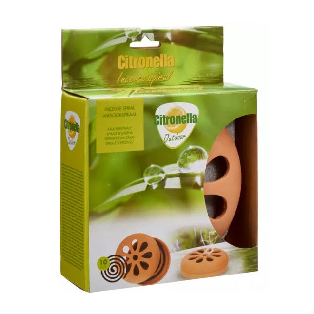 Citronella Incense Coil Spiral with Holder Terracotta Pack of 10 420000750 | Mosquito Repellent Coils | Garden Insect Repellent Spirals | Camping Citronella Coils