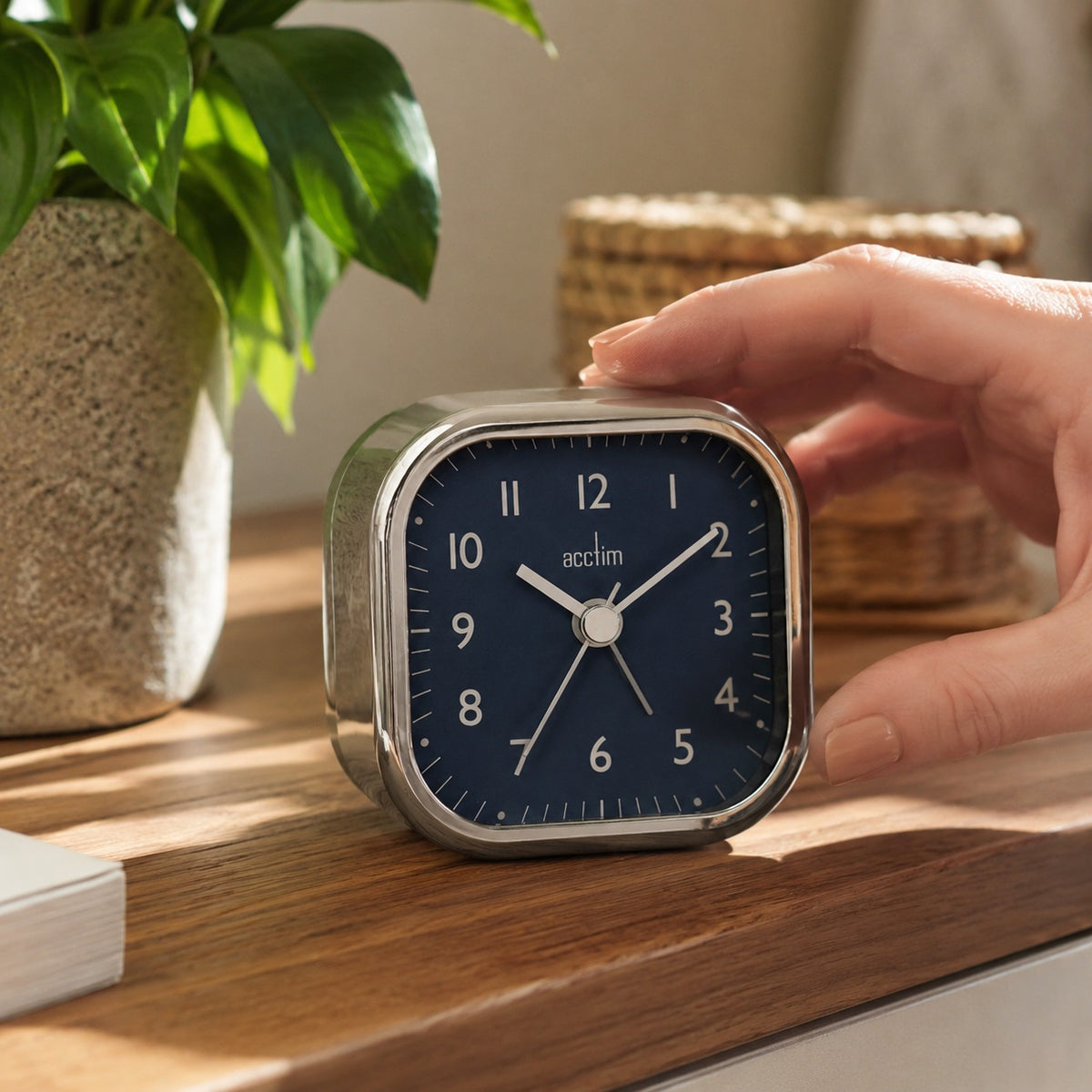 Acctim Zak 2 Metal Case Alarm Clock Chrome 16037 | Beep Alarm | Analogue Bedside Clock | Chrome Metal Alarm Clock | Compact Table Clock
