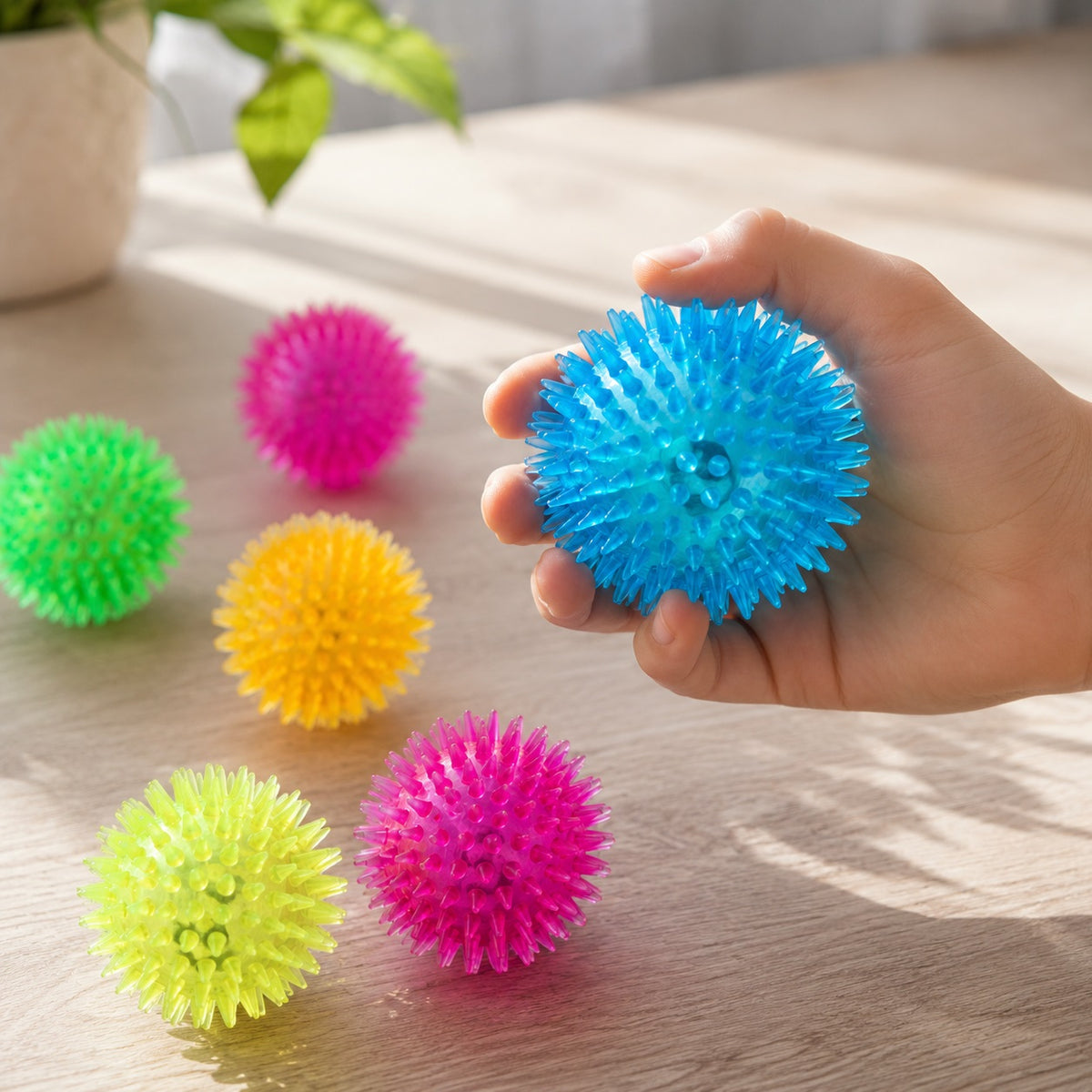 Henbrandt Spikey Ball With Light Assorted Colours 7.5cm N51228 | Soft Spiky Rubber Toy | Light Up Bouncy Ball | LED Flash Ball