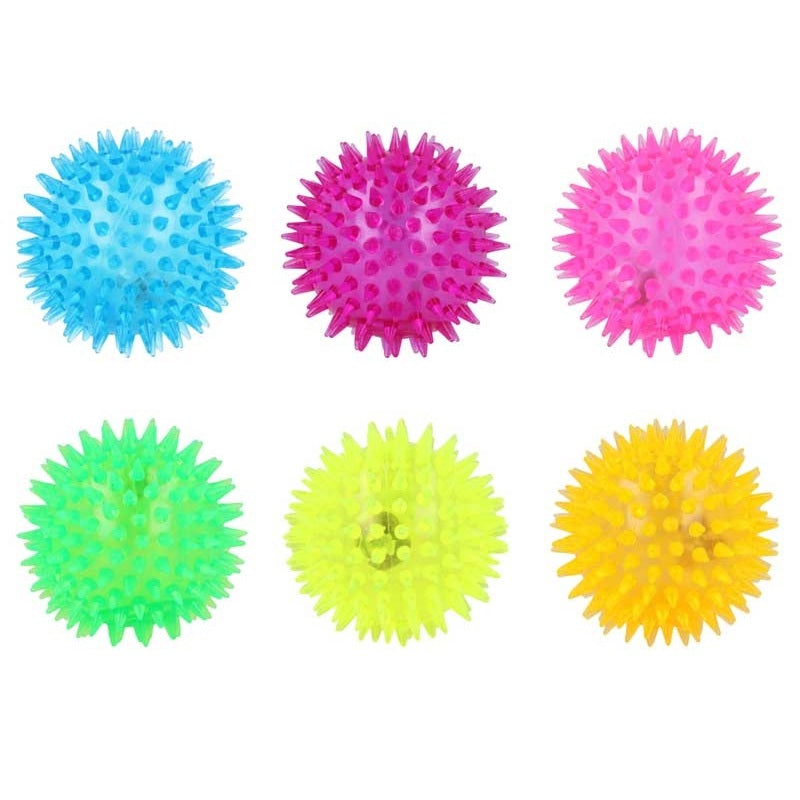 Henbrandt Spikey Ball With Light Assorted Colours 7.5cm N51228 | Soft Spiky Rubber Toy | Light Up Bouncy Ball | LED Flash Ball