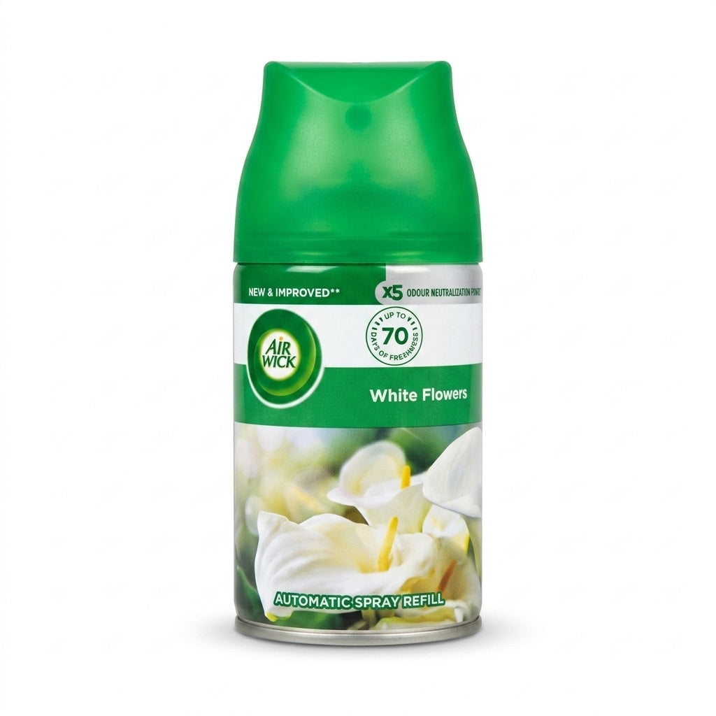 AirWick White Flowers Freshmatic Automatic Spray Refill Green 250ml AIR953 | 5x Odour Neutralization | Upto 70 Days of Freshness