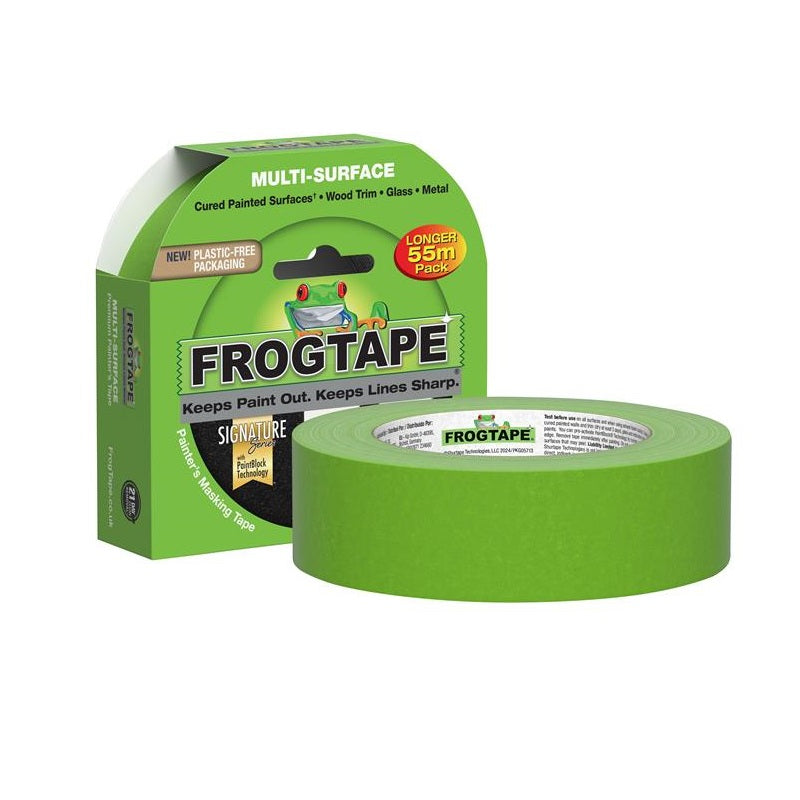 Frogtape Multi-Surface Painters Masking Tape Green 36mm x 55Mtr 105939 | Cured Painted Surfaces | Wood Trim | Glass | Metal | Keeps Paint Out | Keeps Lines Sharp | Medium Adhesion
