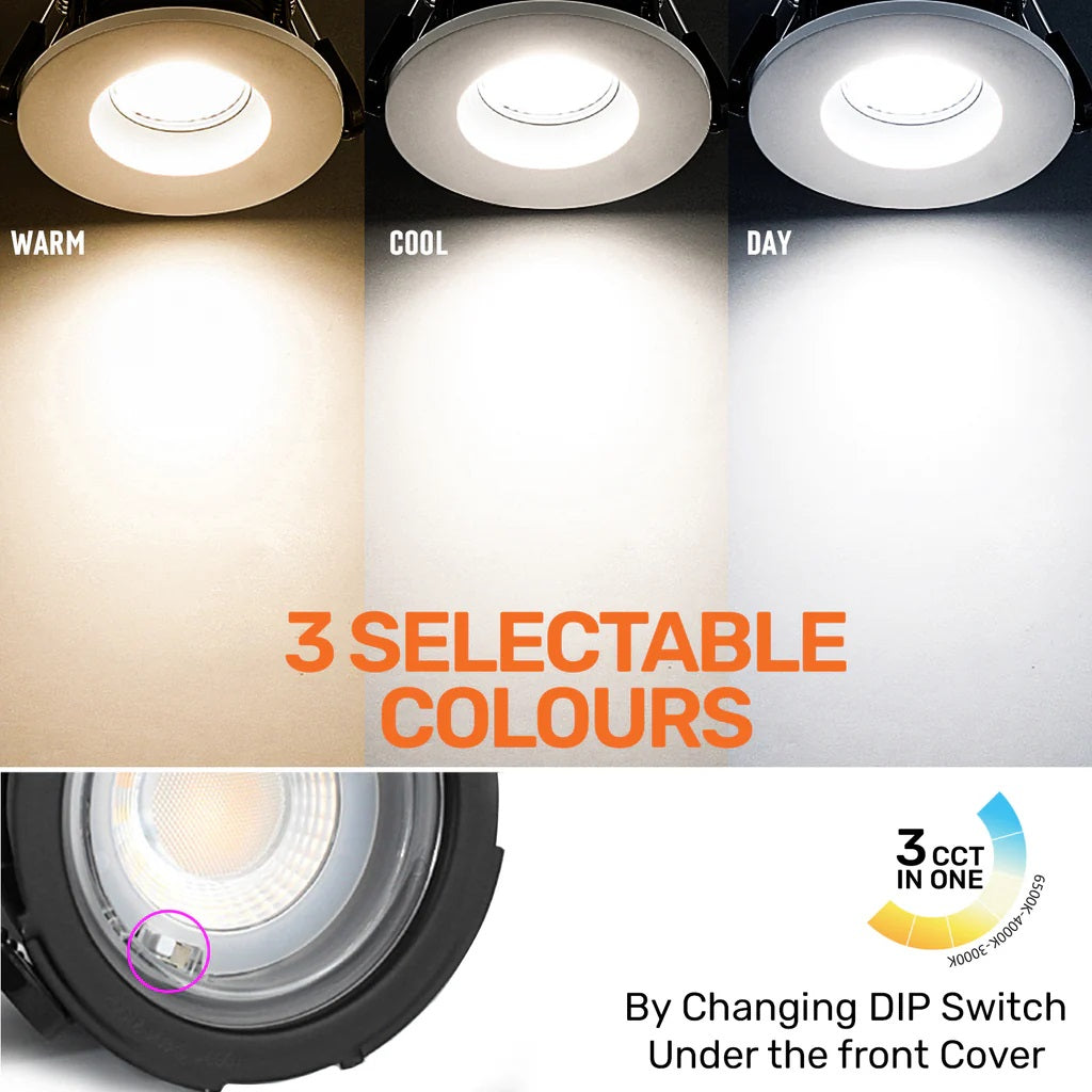 Paul Russells Fire Rated 6W LED Downlights White 11576 | 540 Lumens | 30000 Hours | IP65 | 3 Selectable Colours | Dimmable