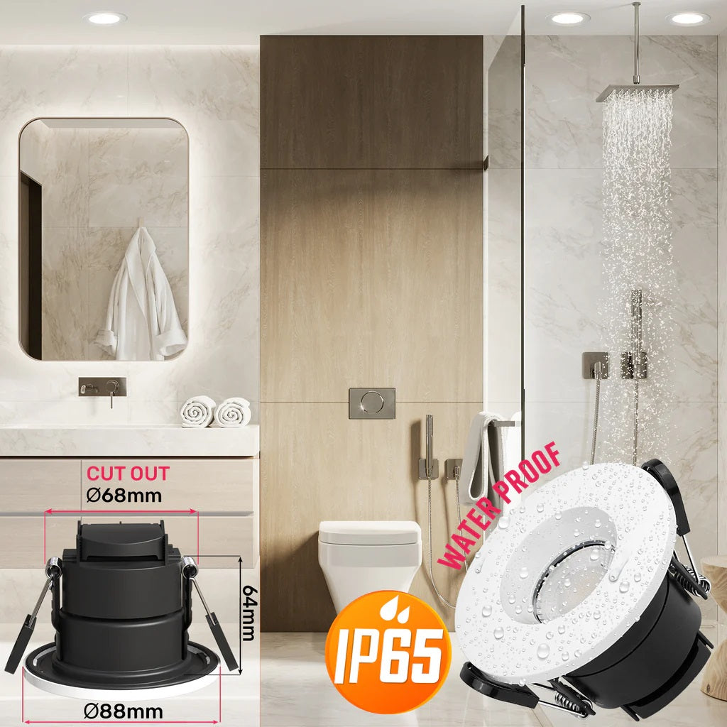 Paul Russells Fire Rated 6W LED Downlights White 11576 | 540 Lumens | 30000 Hours | IP65 | 3 Selectable Colours | Dimmable