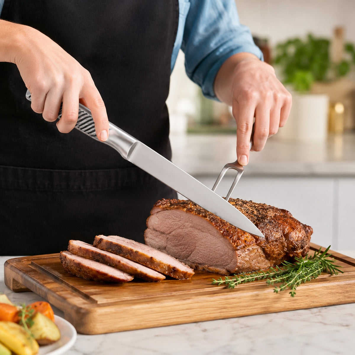 Siaki Carving Knife Silver 34cm YN1201370 | X30Cr13 Stainless Steel Slicing Knife | Well Balanced Handle Kitchen Knife | Meat Poultry Roast Slicing