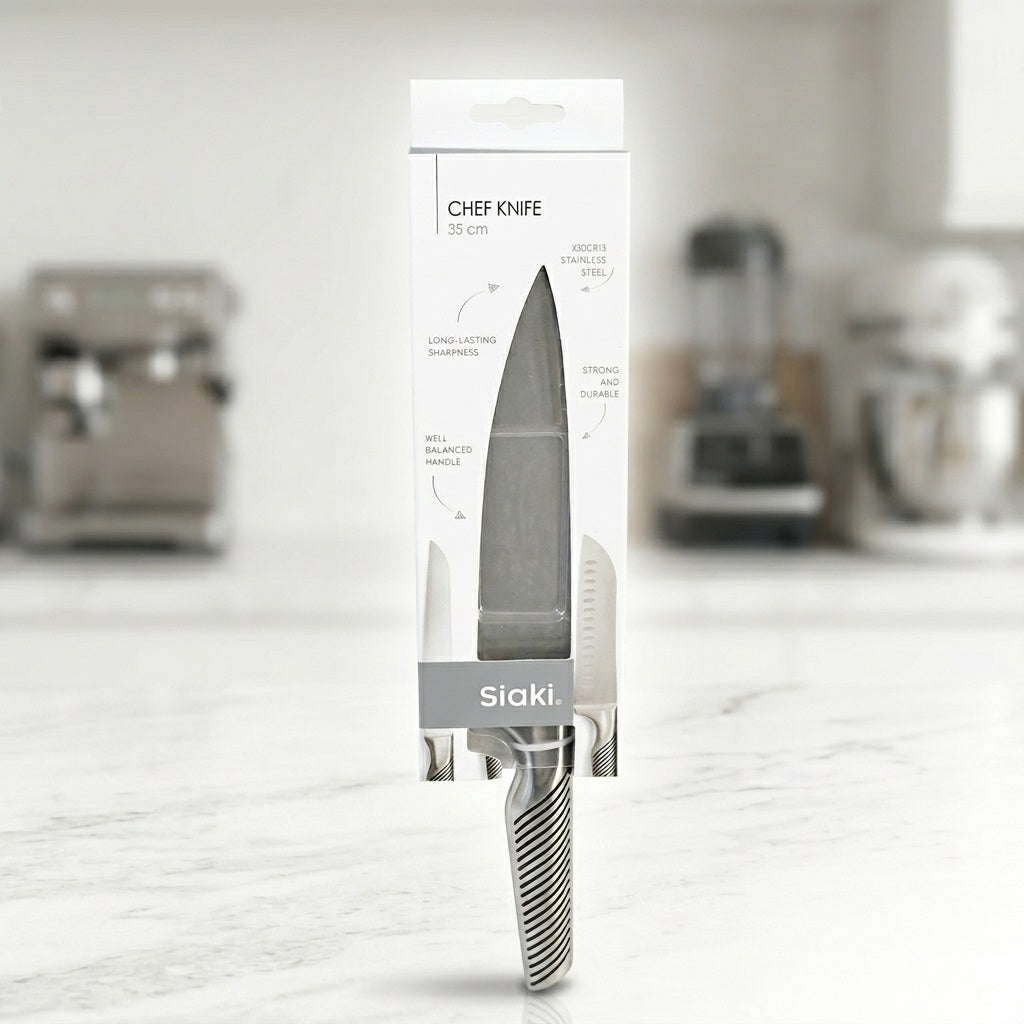 Siaki Chef Knife Silver 35cm YN1201350 | X30Cr13 Stainless Steel Kitchen Knife | Well Balanced Handle Cook Knife | Food Preparation Chopping Slicing Dicing