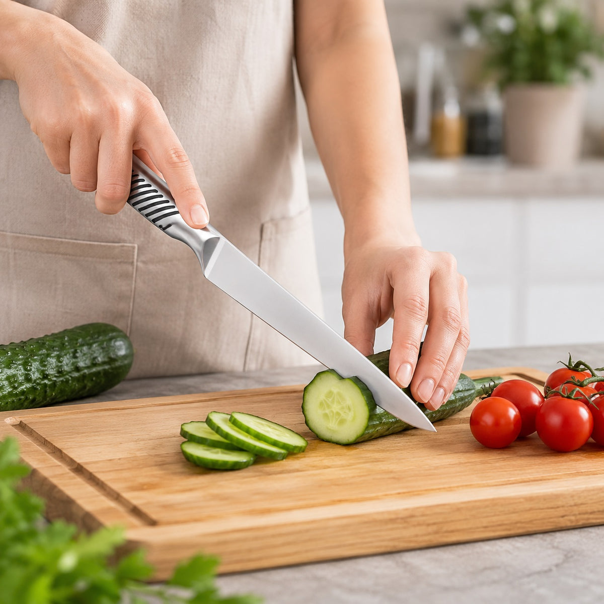 Siaki Utility Knife Silver 25cm YN1201390 | X30Cr13 Stainless Steel Kitchen Knife | Well Balanced Handle Cook Knife | Food Preparation Chopping Slicing Paring