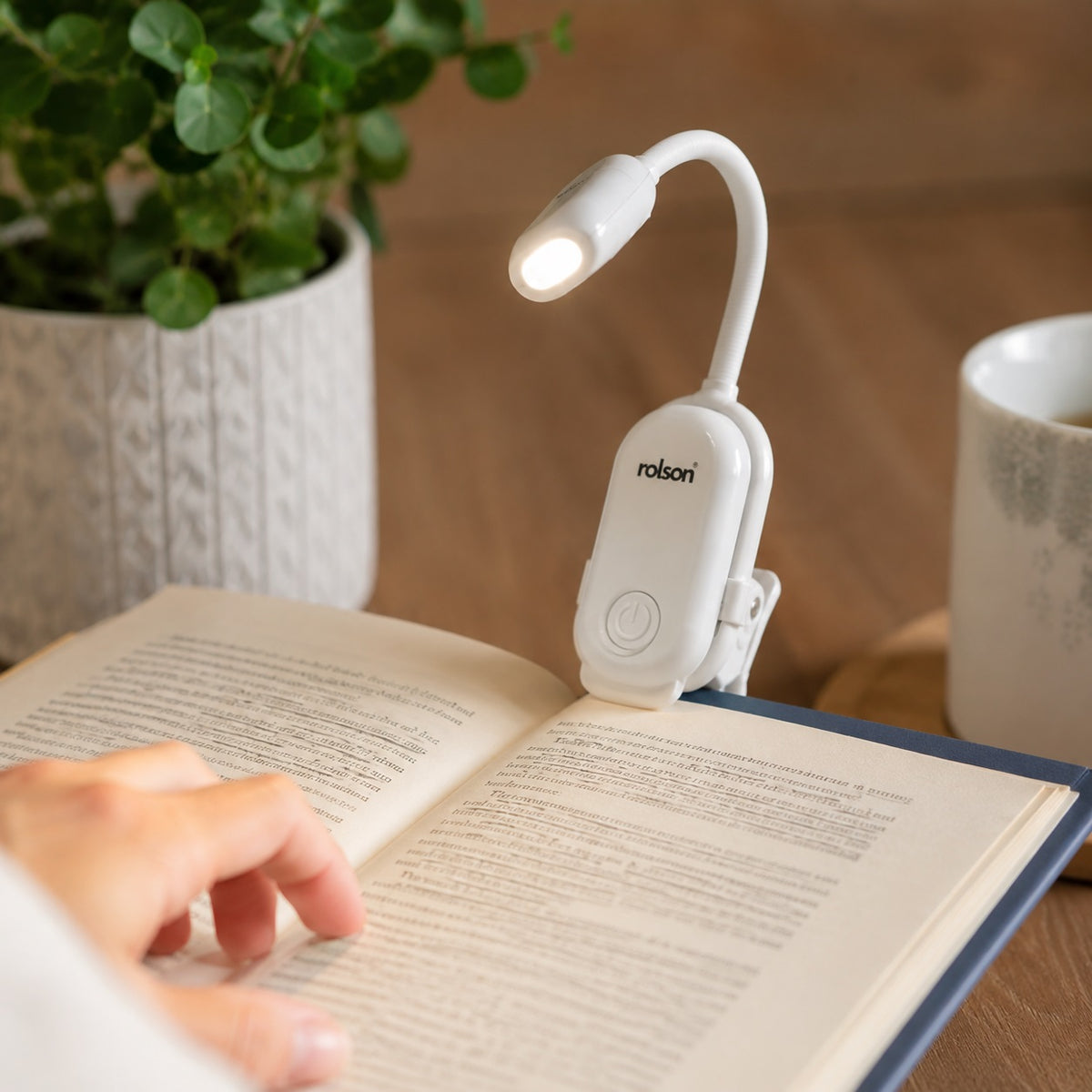 Rolson 0.8W Rechargeable Flexible Book Light White 61439 | 200mAh Li-ion Battery | 1.9 Hours Working Time | 70 Lumens | 4 Hours Charge Time | Supplied With Type-C USB Cable | Belt Clip at Reverse | LED Book Light | Study Light | Warm White Reading Light