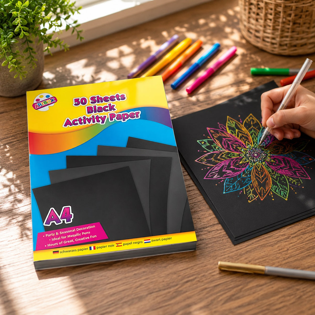 Tallon Artbox A4 Paper Pad Black Pack of 50 5099 | Party and Seasonal Decoration | Ideal for Metallic Pens | Hours of Great Creative Fun
