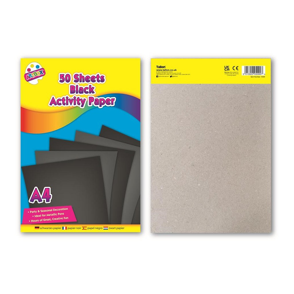 Tallon Artbox A4 Paper Pad Black Pack of 50 5099 | Party and Seasonal Decoration | Ideal for Metallic Pens | Hours of Great Creative Fun