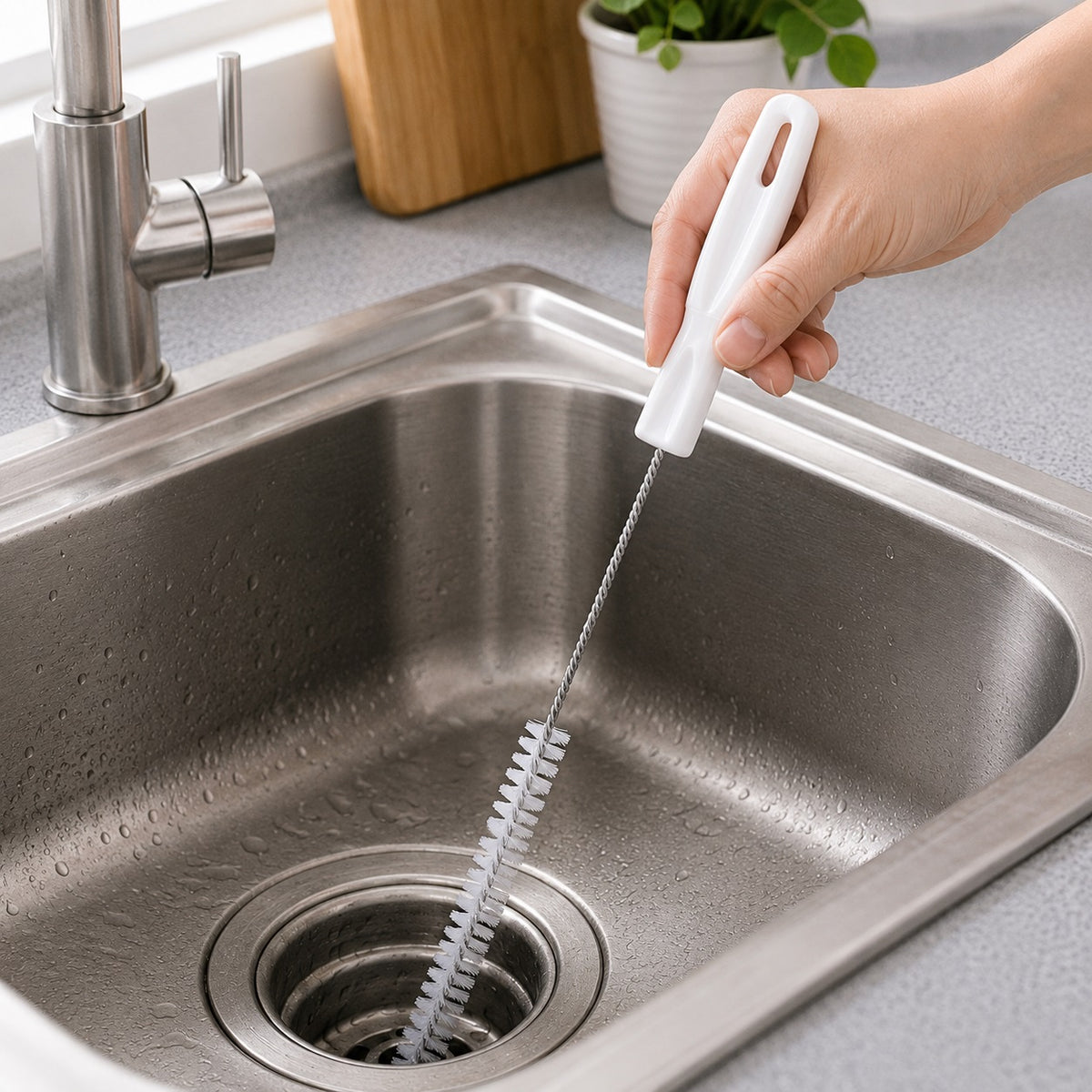 Ultra Clean Sink Brush White 45cm Pack of 2 505607 | Flexible Wire Drain Cleaner | Bristle Plug Hole Pipe Brush | Kitchen Bathroom Basin Overflow Unclogging Tool