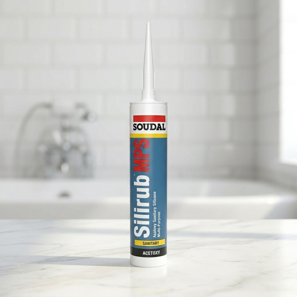 Soudal Silirub MPS Acetoxy Sanitary Silicone Sealant Brilliant White 270ml 167376 | Multi-Purpose One Part Sealant | Anti-Mould Fungicide Formula | Kitchen Bathroom Bath Shower Tile Joint Sealing