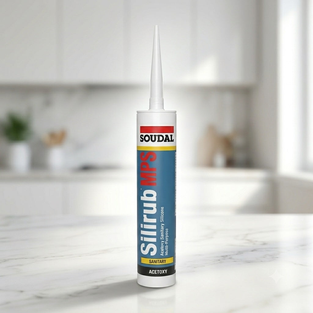Soudal Silirub MPS Acetoxy Sanitary Silicone Sealant Clear 270ml 167389 | Multi-Purpose One Part Joint Filler | Anti-Mould Fungicide Formula | Kitchen Bathroom Bath Shower Tile Sealing