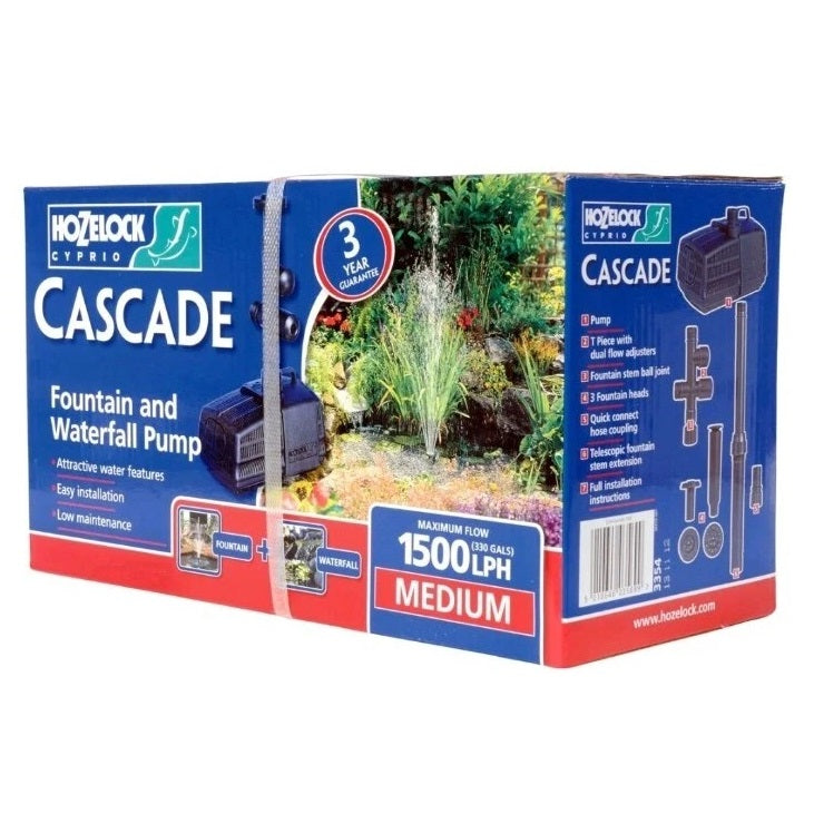 Hozelock Cascade 1500 Fountain And Waterfall Pump Black 3354B0000 | Attractive Water Features | Easy Installation | Low Maintenance | Supplied with Complete Fittings