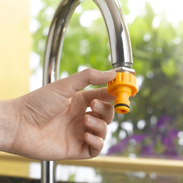 Hozelock Heavy Duty Indoor Threaded Tap Connector Yellow 22mm 2304P9000 | Kitchen Tap Hose Connector | Hose Pipe Tap Fitting | Supplied with Complete Fittings