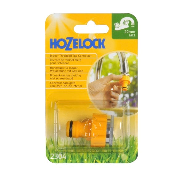 Hozelock Heavy Duty Indoor Threaded Tap Connector Yellow 22mm 2304P9000 | Kitchen Tap Hose Connector | Hose Pipe Tap Fitting | Supplied with Complete Fittings