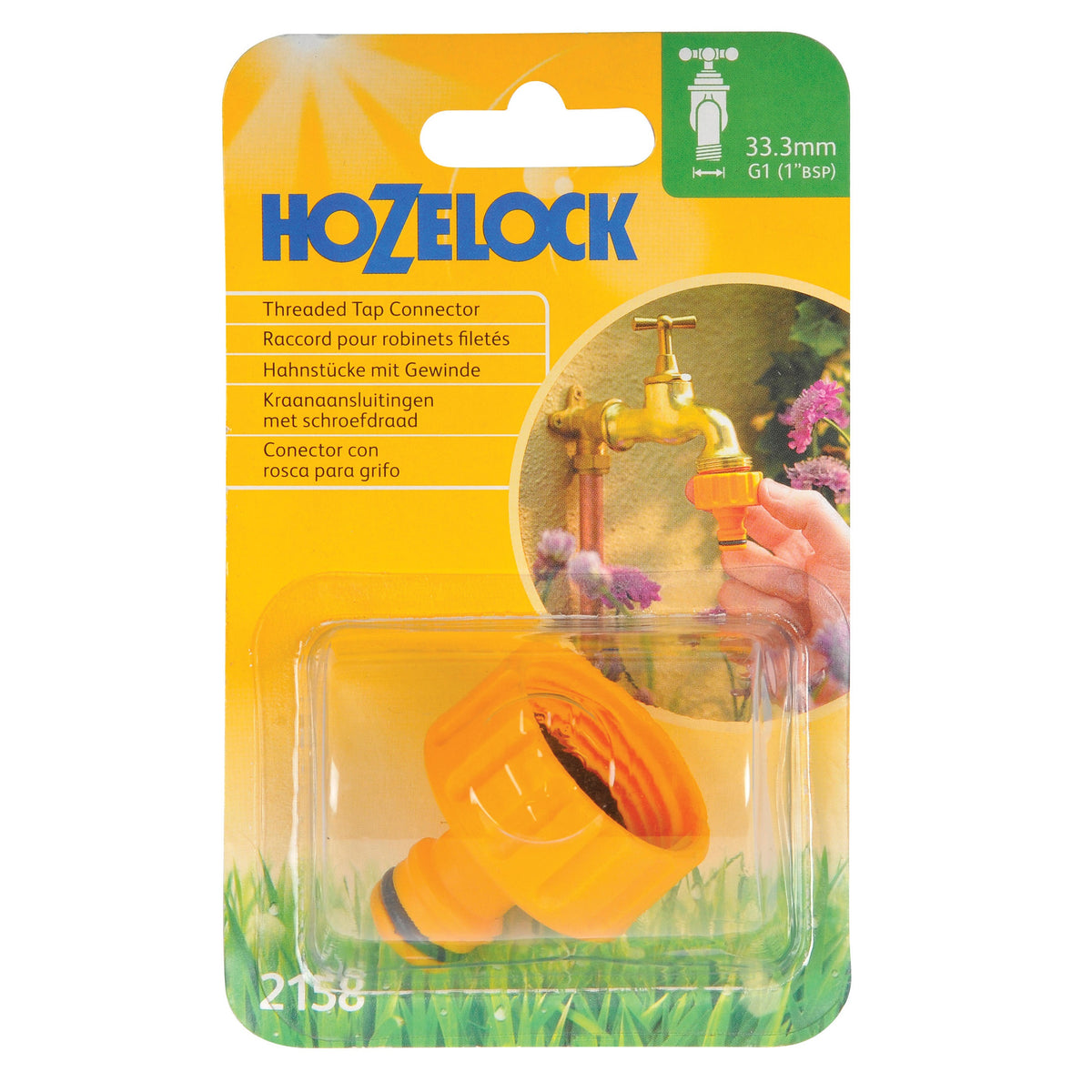 Hozelock Durable Plastic BSP Threaded Tap Connector Yellow 1-Inch 2158P9000 | Garden Hose Tap Connector | BSP Outdoor Tap Fitting | Hose Pipe Adapter | Supplied with Complete Fittings