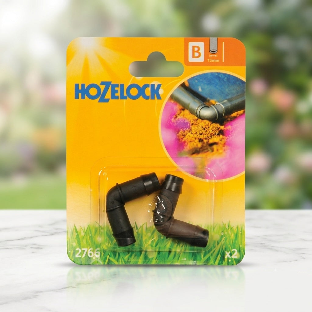 Hozelock Easy Drip Elbow Plastic Connector Black 13mm 16cm x 11.8cm x 2.2cm Pack of 2 2766 | 90 Degree Bend Supply Hose Connector | Water Tight Screw Attachment Joint | Supplied with Complete Fittings