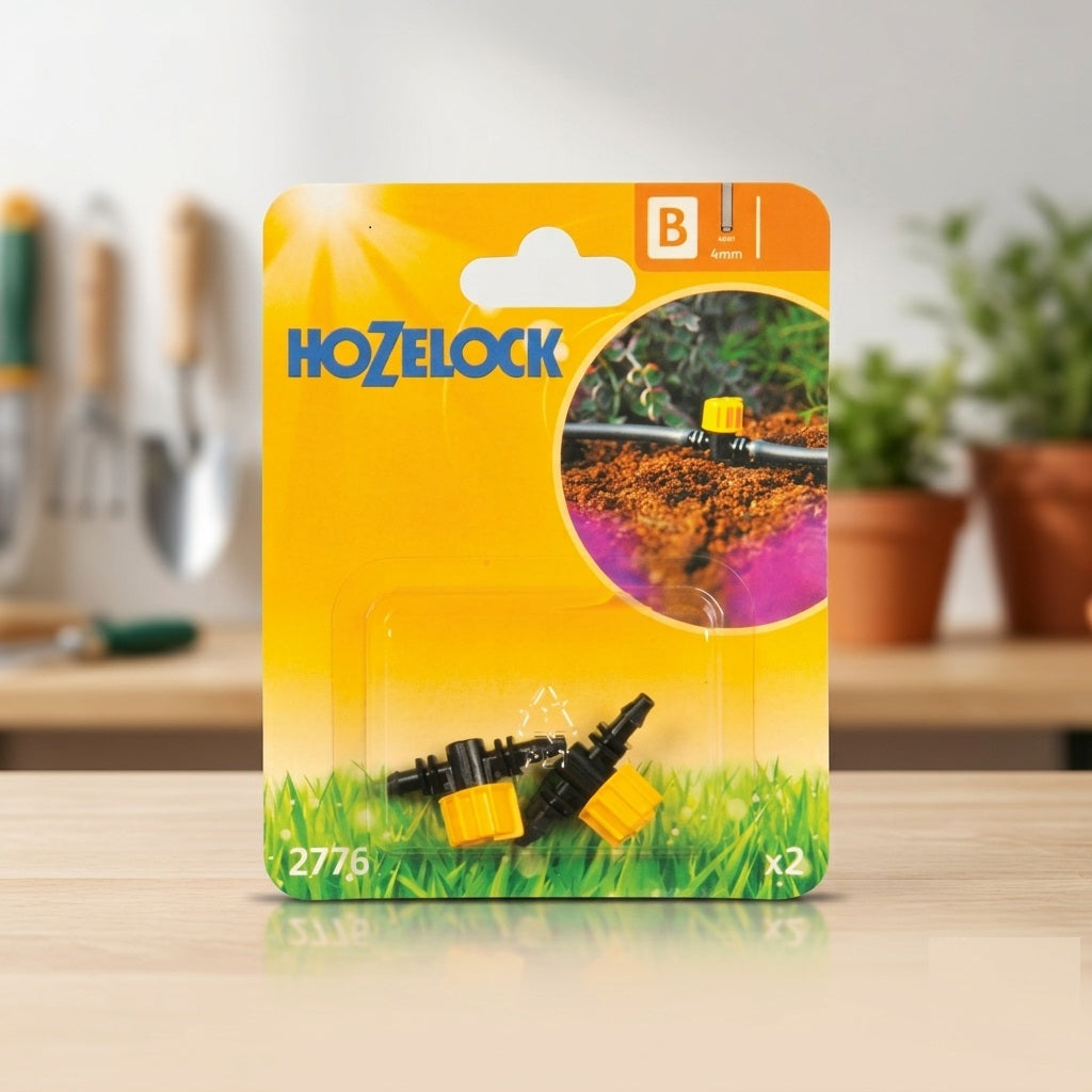 Hozelock Flow Control Valve Black Yellow 4mm Pack of 2 2776 | Micro Supply Tube Shut Off Tap | UV Stable Plastic Inline Water Adjuster | Drip Irrigation System Components | Supplied with Complete Fittings
