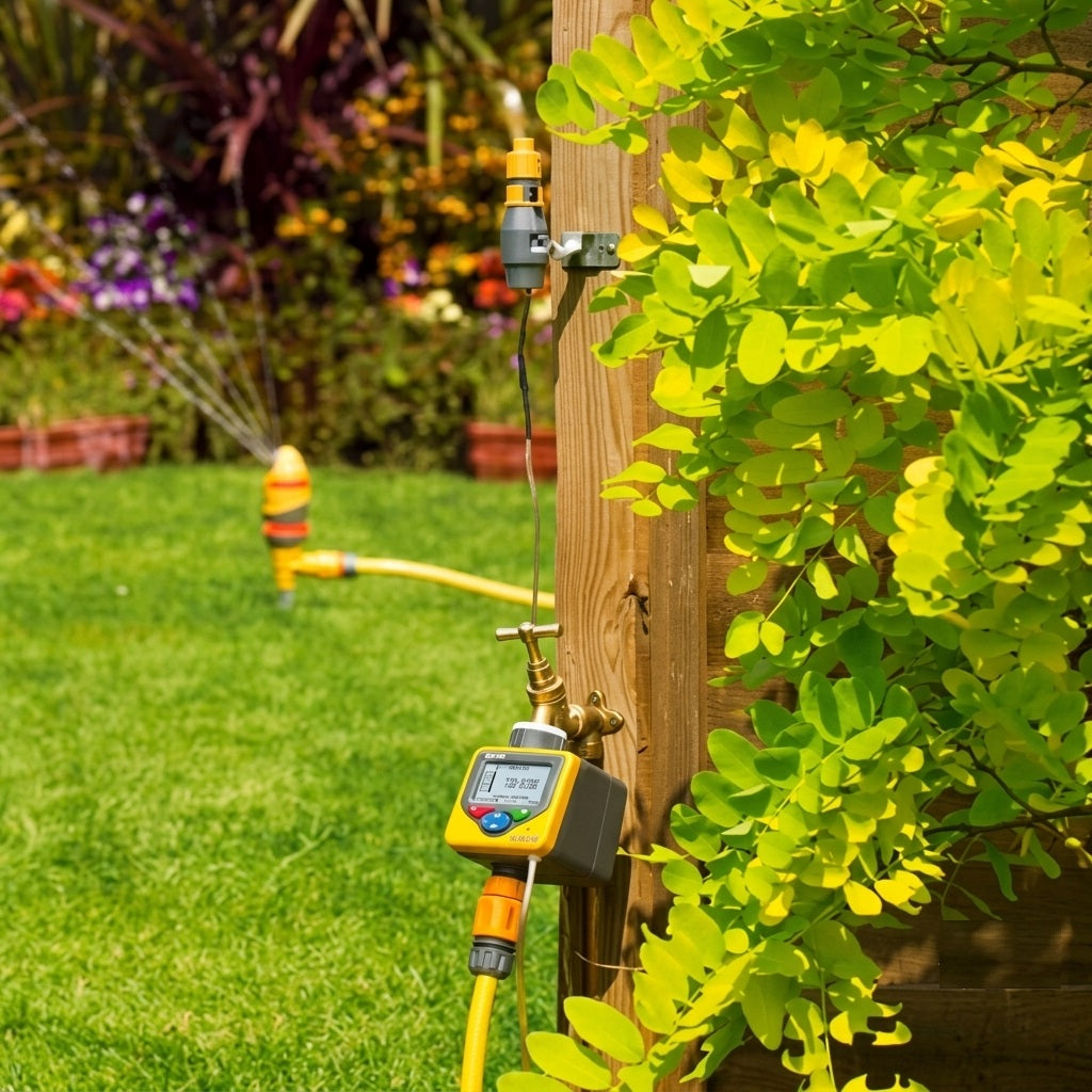 Hozelock Electronic Rain AC Sensor Grey Yellow 2702 | Automatic Water Saving Weather Monitor | Aqua Control Pro Water Computer Compatible | Smart Garden Irrigation Controller | Supplied with Complete Fittings