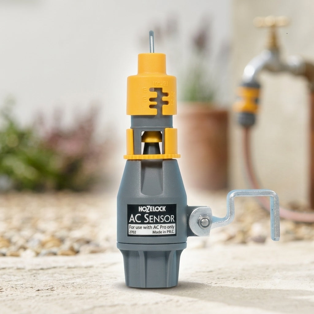 Hozelock Electronic Rain AC Sensor Grey Yellow 2702 | Automatic Water Saving Weather Monitor | Aqua Control Pro Water Computer Compatible | Smart Garden Irrigation Controller | Supplied with Complete Fittings