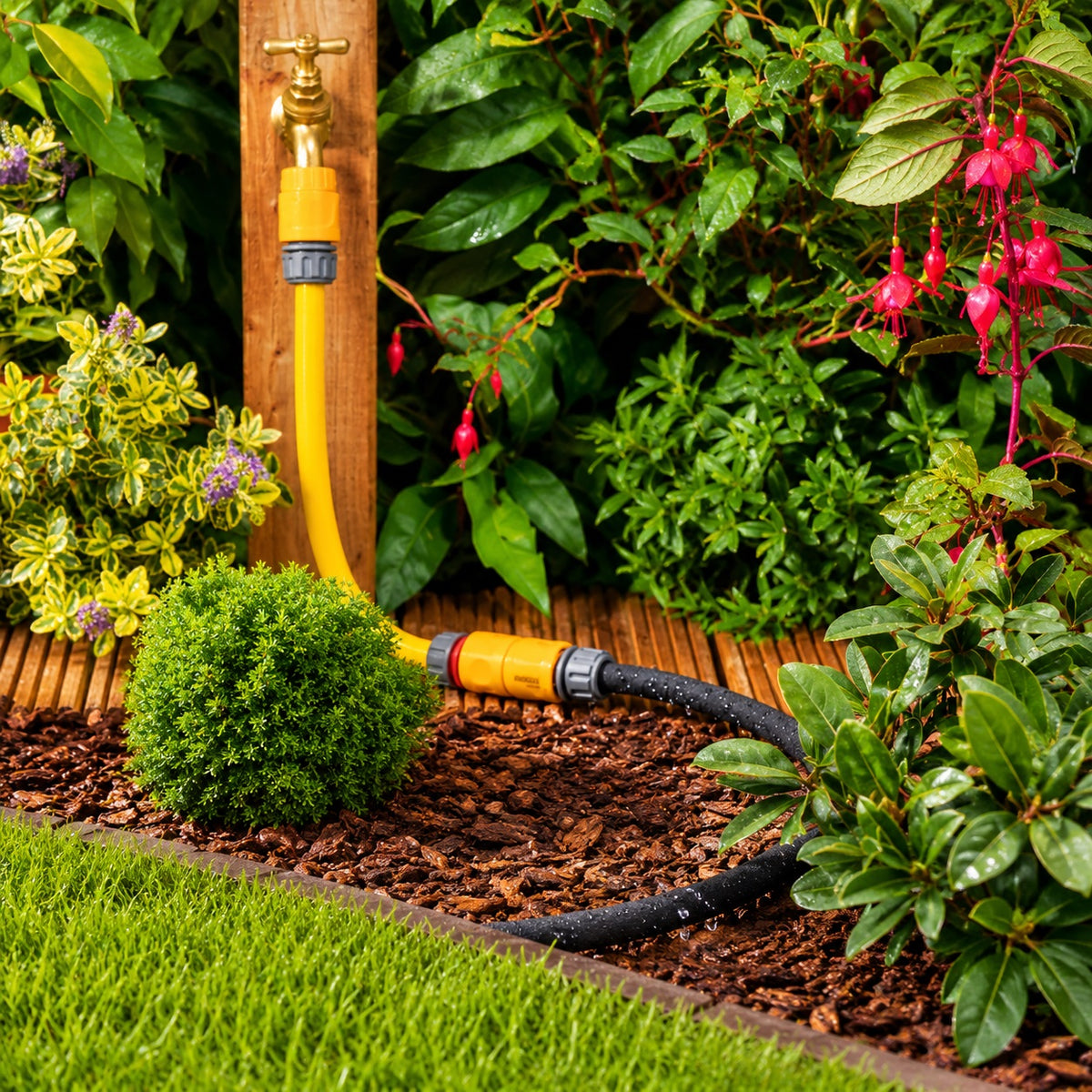 Hozelock Soaker Hose Black 15Mtr 6762P0000 | Waters Beds And Borders Without Waste | Can Be Joined Together For Faster Area Coverage | Can Be Buried Under The Soil | Supplied With Complete Fittings