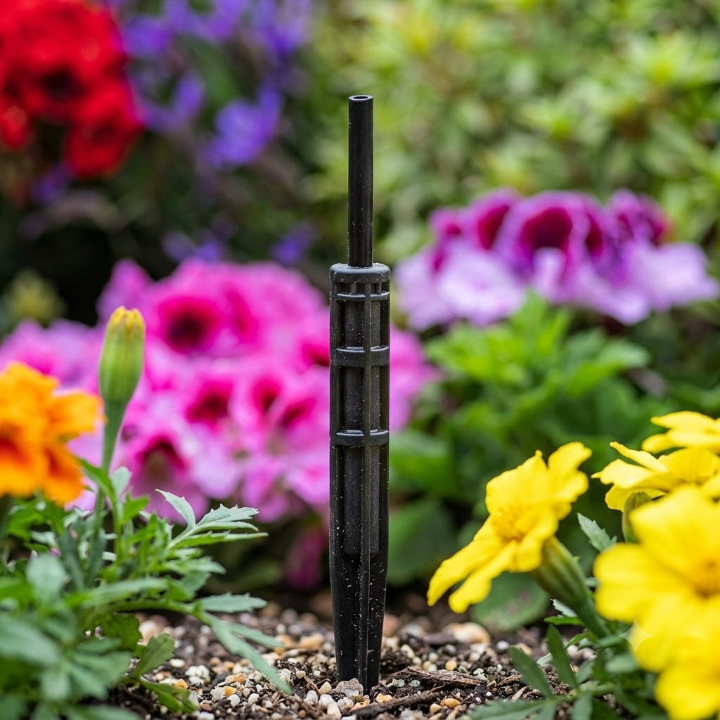 Hozelock Automatic Watering Hi-Spike Black 4mm Pack of 3 2789 | Micro Tube Irrigation Support Spike Set | Plastic Ground Anchor Extension Pegs | Flower Bed Border Plant Watering | Supplied with Complete Fittings