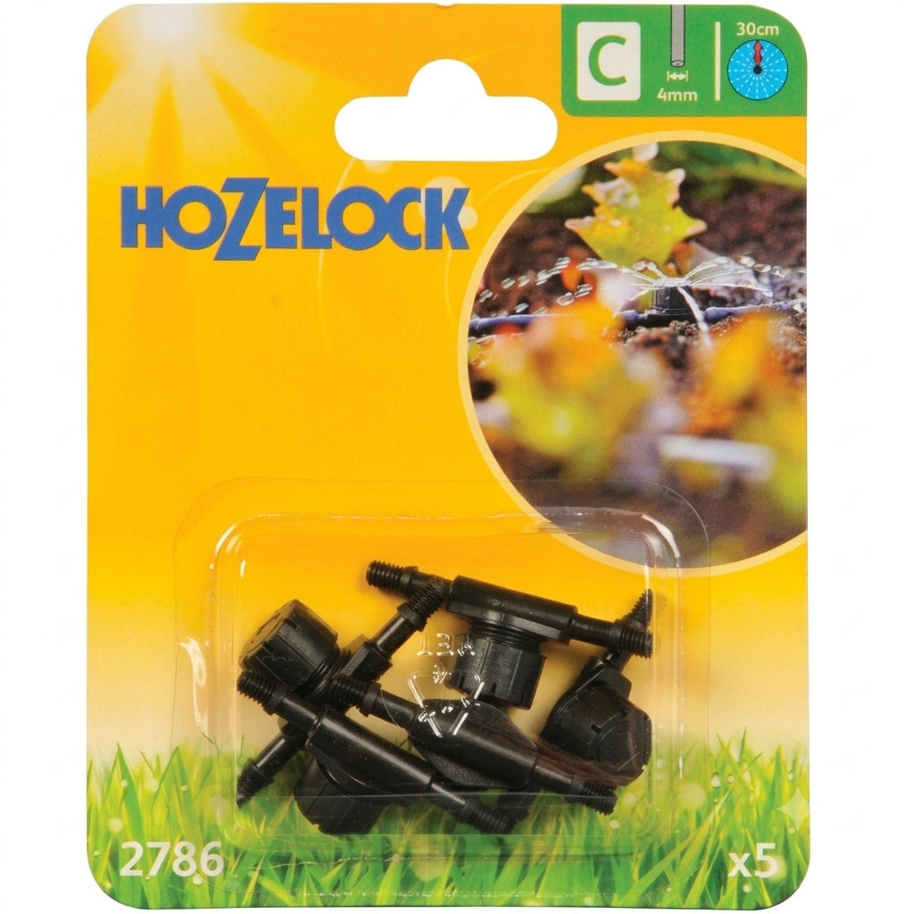 Hozelock In Line Adjustable Mini Sprinkler Black 4mm Pack of 5 2786 | UV Stable Plastic Drip Irrigation Jet | Greenhouse Hanging Border Vegetable Garden Watering | Supplied with Complete Fittings