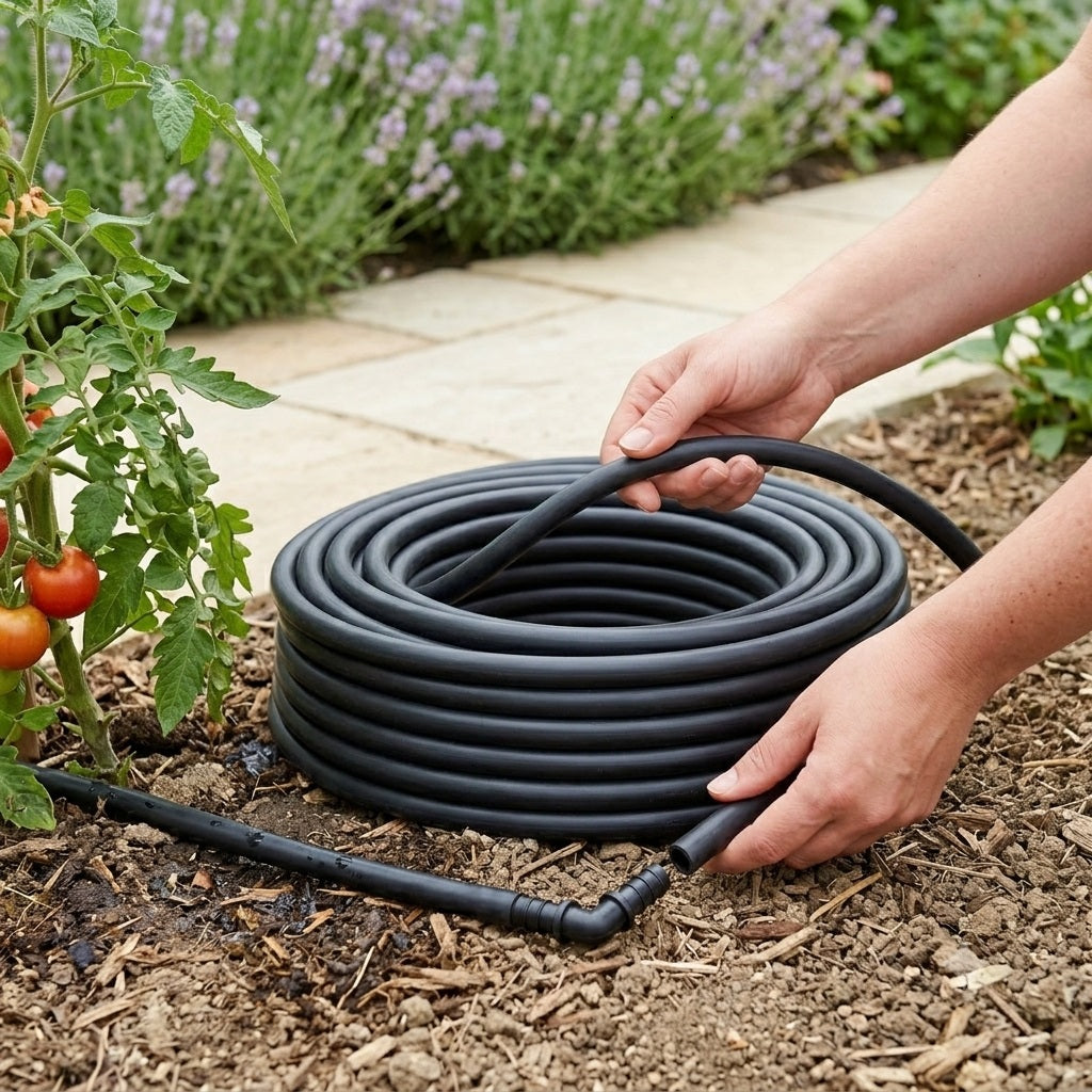 Hozelock Supply Hose Pipe Black 25Mtr x 13mm 2764 | Drip Irrigation System Mainline Tube | UV Stable LDPE Flexible Water Feed | Above Ground or Buried Installation | Supplied with Complete Fittings